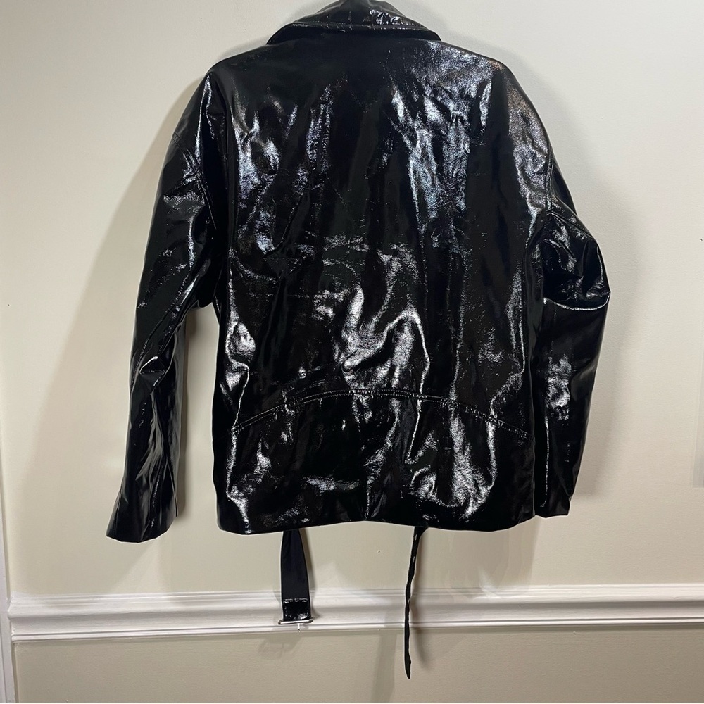 H&M Black Patent Biker Jacket Oversized Small NWT High Shine - Picture 5 of 8